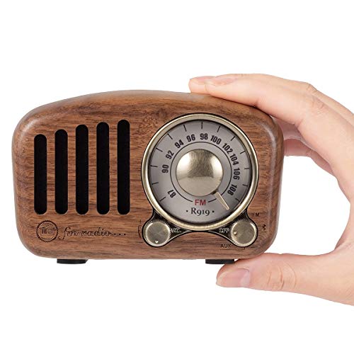 PRUNUS J-919 UKW FM Klassisches-Holz Retro Radio Klein, Tragbares Radio mit Bluetooth Lautsprecher, Nostalgie Radio mit AUX/SD-Funktion, 1800mAh Wiederaufladbare Batterie. (Walnußholz) von prunus