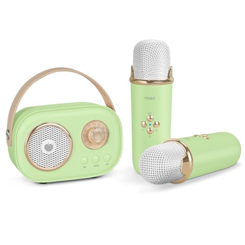 PRUNUS Karaoke Maschine Kinder mit 2 Mikrofonen, Mini Karaoke Set mit Stereosound und Heavy Bass für Heimparty, Geschenk für Brithday, Weihnachten, mit 6 Soundeffekten für Mädchen und Jungen.(Grün) von prunus