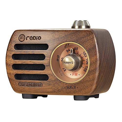 PRUNUS R-818 Holz Mini Radio Klein, Retro Radio mit Bluetooth Lautsprecher, tragbares FM UKW Radio, Wiederaufladbares Radio, Basslautsprecher mit exzellenter Bassqualität. (Walnußholz) von prunus