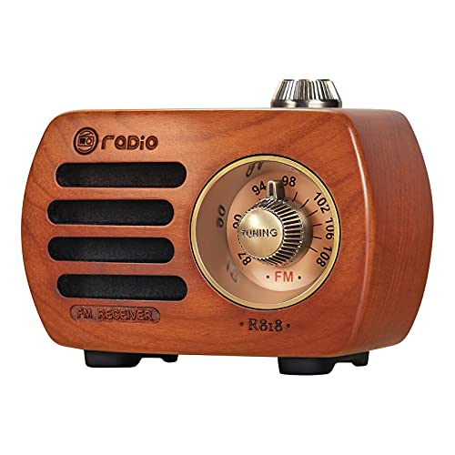 PRUNUS R-818 Holz Retro Radio mit Bluetooth Lautsprecher, Tragbares FM UKW Radio klein, Wiederaufladbares Radio, Basslautsprecher mit exzellenter Bassqualität, unterstützt AUX-Eingang. (Kirschholz) von prunus
