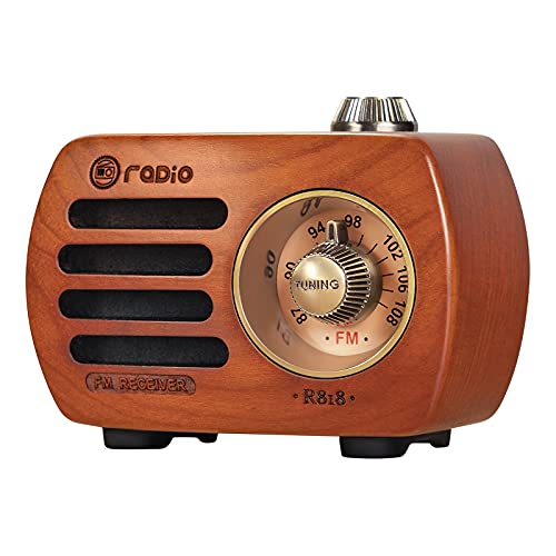 PRUNUS R-818 Holz Retro Radio Mit Bluetooth Lautsprecher, Tragbares FM UKW Klein, Wiederaufladbar, Basslautsprecher Mit Exzellenter Bassqualität, Unterstützt AUX-Eingang (Kirschholz) von prunus