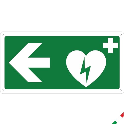 Pubblimania Defibrillator-Schild Pfeil links | Schild aus Aluminium-Verbund 3 mm außen-innen (AED Pfeil links, 1 Einheit) von pubblimania