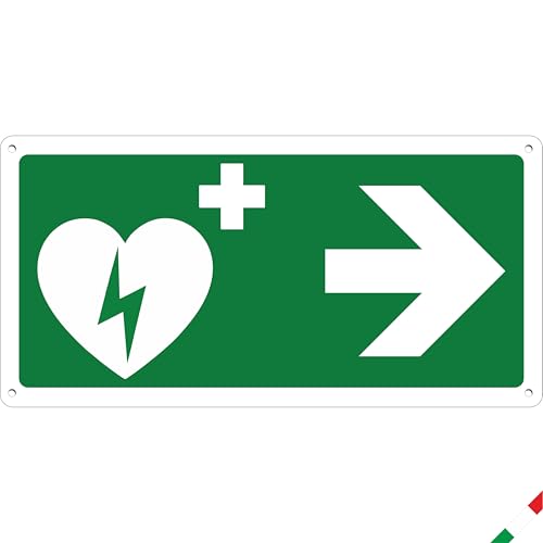 Pubblimania Defibrillator-Schild Pfeil rechts | 3 mm Aluminium-Verbund-Schild außen - innen (AED Pfeil rechts, 1 Einheit) von pubblimania
