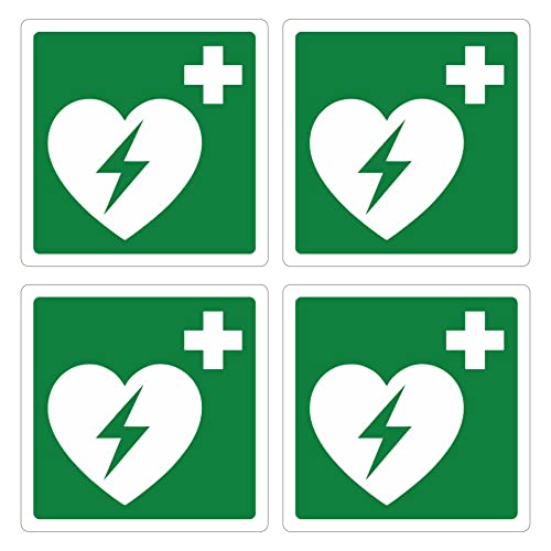 pubblimania 4 Stück Defibrillator PVC Aufkleber robust für Außen und Innen (Cm 18,5 x 18,5) (4 Defibrillator) von pubblimania