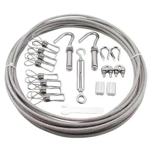 Drahtseil aus Edelstahl, 304 Edelstahl-Drahtseil, Spannstahldraht, Drahtseil-Gitter-Set, Drahtseil ummantelt mit Ösen-Spannschlössern für Lichterketten, hängende Wäscheleine, Vorhangseil(5mm*10m) Drahtseil aus Edelstahl, 304 Edelstahl-Drahtseil, Spannstahldraht, Drahtseil-Gitter-Set, Drahtseil ummantelt mit Ösen-Spannschlössern für Lichterketten, hängende Wäscheleine, Vorhangseil(5mm*10m) von pykaaiiu