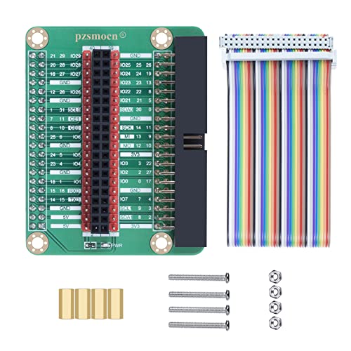 Pzsmocn IO-Erweiterungskarte Kompatibel mit Raspberry Pi 3, Pi 4 und Pi 400. Mit 40-poligem Kontrast-Siebdruck,BCM-WiringPi Codierungsinformationen,und 40-poligem Farb-GPIO-Kabel. von pzsmocn