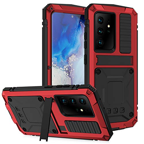 qichenlu 2 Meter Stoßfest Rot Note 20 Ultra 5G Rundumschutz Case,mit Displayschutz Ständer Metall hybrid Silikon Gehäuse Wasserabweisend Hülle für Samsung Galaxy Note 20 Ultra 5G von qichenlu