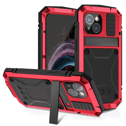 qichenlu 2 Meter Stoßfest Rot Rundumschutz Case kompatibel mit iPhone 15,mit Displayschutz Ständer Metall hybrid SIlikon Gehäuse Wasserabweisende Hülle kompatibel mit iPhone 15 von qichenlu