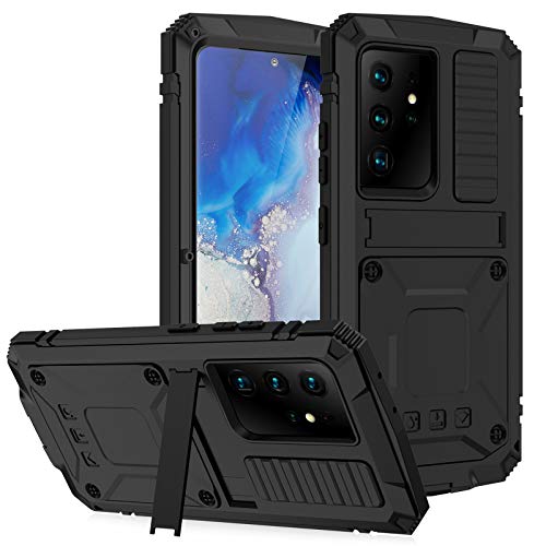 qichenlu 2 Meter Stoßfest Schwarz Note 20 Ultra 5G Rundumschutz Case,mit Displayschutz Ständer Metall hybrid Silikon Gehäuse Wasserabweisend Hülle für Samsung Galaxy Note 20 Ultra 5G von qichenlu