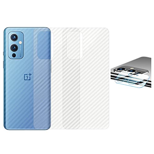 qichenlu 3X Rückseite Folie + 2X Kamera Schutzglas für OnePlus 9, Carbon Look Matt Klebefolie Weich Back Film für OnePlus 9,Klar 6D Linse Glas Kratzfest Kamera Hinten Schutz von qichenlu