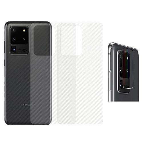 qichenlu 3X Rückseite Folie + 2X Kamera Schutzglas für S20 Ultra, Carbon Look Matt Klebefolie Weich Back Film für Samsung Galaxy S20 Ultra,6D Linse Glas Kratzfest Kamera Hinten Schutz von qichenlu