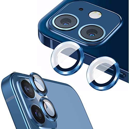 qichenlu 4 Stück・2 Sets Kamera Linsen Glas mit Aluminium Rand kompatibel mit iPhone 12 / iPhone 12 Mini,Einzeln Linsenabdeckung Metall Rahmen (Blau) Hinten Kamera Schutzfolie von qichenlu