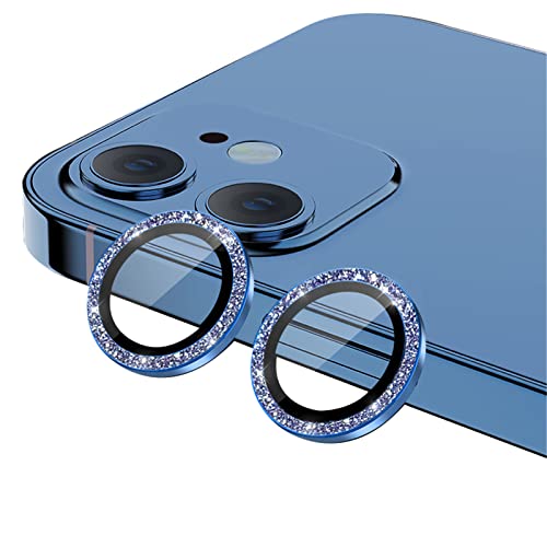 qichenlu 4 Stück・2 Sets Kamera Linsen Glas mit Aluminium Rand kompatibel mit iPhone 12 / iPhone 12 Mini,Einzeln Linsenabdeckung Metall Rahmen (Funkeln Blau) Hinten Kamera Schutzfolie von qichenlu