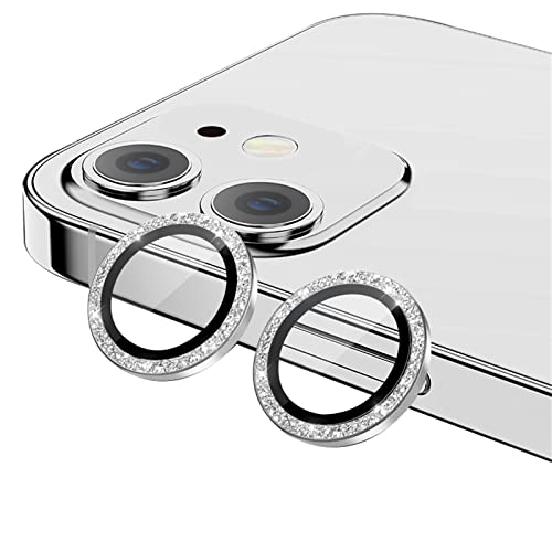 qichenlu 4 Stück・2 Sets Kamera Linsen Glas mit Aluminium Rand kompatibel mit iPhone 12 / iPhone 12 Mini,Einzeln Linsenabdeckung Metall Rahmen (Funkeln Silber) Hinten Kamera Schutzfolie von qichenlu