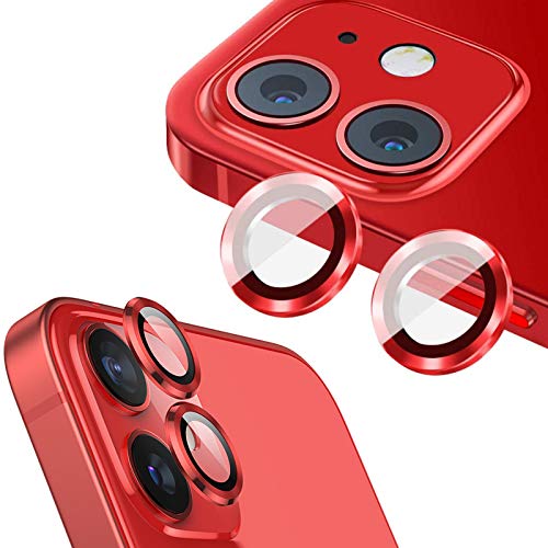 qichenlu 4 Stück・2 Sets Kamera Linsen Glas mit Aluminium Rand kompatibel mit iPhone 12 / iPhone 12 Mini,Einzeln Linsenabdeckung Metall Rahmen (Rot) Hinten Kamera Schutzfolie von qichenlu