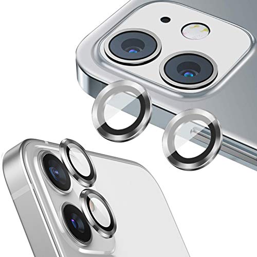 qichenlu 4 Stück・2 Sets Kamera Linsen Glas mit Aluminium Rand kompatibel mit iPhone 12 / iPhone 12 Mini,Einzeln Linsenabdeckung Metall Rahmen (Silber) Hinten Kamera Schutzfolie von qichenlu