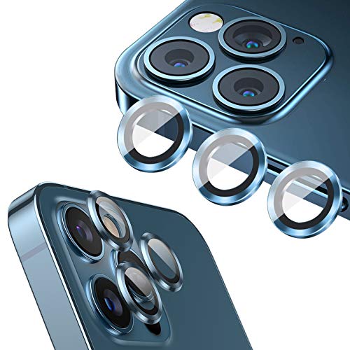 qichenlu 6 Stück・2 Sets Kamera Linsen Glas mit Aluminium Rand kompatibel mit iPhone 12 Pro,Einzeln Linsenabdeckung Metall Rahmen (Blau) Hinten Kamera Schutzfolie von qichenlu