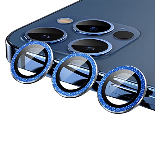 qichenlu 6 Stück・2 Sets Kamera Linsen Glas mit Aluminium Rand kompatibel mit iPhone 12 Pro,Einzeln Linsenabdeckung Metall Rahmen (Funkeln Blau) Hinten Kamera Schutzfolie von qichenlu