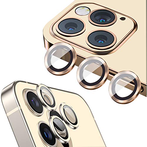 qichenlu 6 Stück・2 Sets Kamera Linsen Glas mit Aluminium Rand kompatibel mit iPhone 12 Pro,Einzeln Linsenabdeckung Metall Rahmen (Gold) Hinten Kamera Schutzfolie von qichenlu
