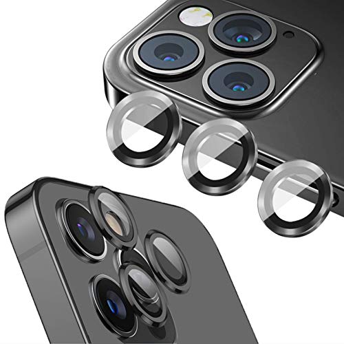 qichenlu 6 Stück・2 Sets Kamera Linsen Glas mit Aluminium Rand kompatibel mit iPhone 12 Pro,Einzeln Linsenabdeckung Metall Rahmen (Schwarz) Hinten Kamera Schutzfolie von qichenlu