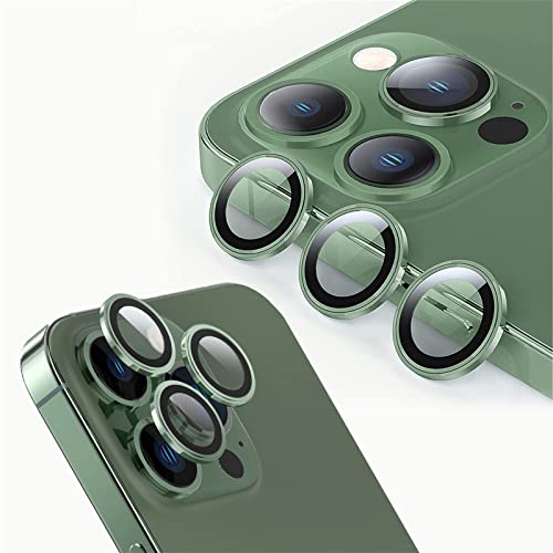 qichenlu 6 Stück・2 Sets Kamera Linsen Glas mit Aluminium Rand kompatibel mit iPhone 13 Pro/iPhone 13 Pro Max,Einzeln Linsenabdeckung Metall Rahmen (Alpingrün) Hinten Kamera Folie Kratzfest von qichenlu