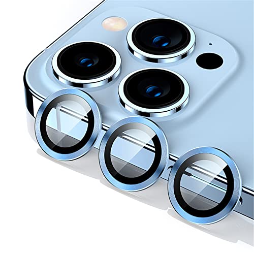qichenlu 6 Stück・2 Sets Kamera Linsen Glas mit Aluminium Rand kompatibel mit iPhone 13 Pro/iPhone 13 Pro Max,Einzeln Linsenabdeckung Metall Rahmen (Blau) Hinten Kamera Schutzfolie von qichenlu