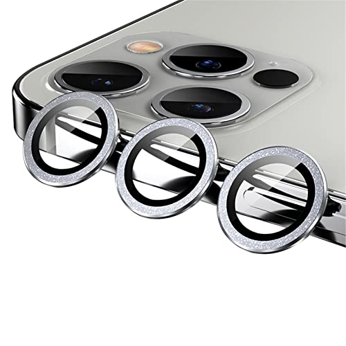 qichenlu 6 Stück・2 Sets Kamera Linsen Glas mit Aluminium Rand kompatibel mit iPhone 13 Pro/iPhone 13 Pro Max,Einzeln Linsenabdeckung Metall Rahmen (Funkeln Silber) Hinten Kamera Schutzfolie von qichenlu