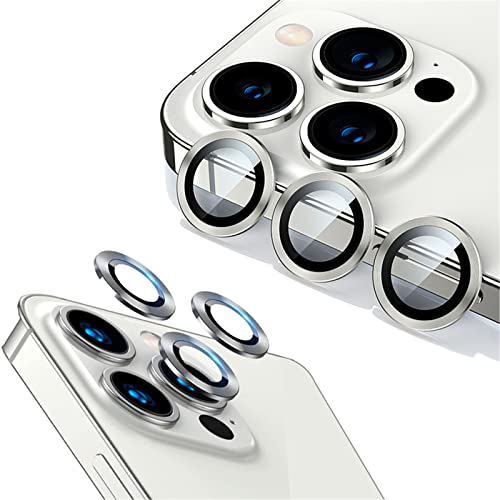 qichenlu 6 Stück・2 Sets Kamera Linsen Glas mit Aluminium Rand kompatibel mit iPhone 13 Pro/iPhone 13 Pro Max,Einzeln Linsenabdeckung Metall Rahmen (Silber) Hinten Kamera Schutzfolie von qichenlu