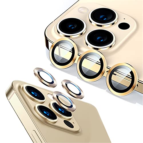 qichenlu 6 Stück・2 Sets Kamera Linsen Glas mit Aluminium Rand kompatibel mit iPhone 14 Pro Max,Einzeln Linsenabdeckung Metall Rahmen (Gold) Hinten Kamera Schutzfolie Kratzfest Klar von qichenlu