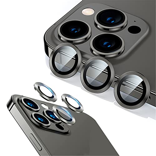 qichenlu 6 Stück・2 Sets Kamera Linsen Glas mit Aluminium Rand kompatibel mit iPhone 14 Pro Max,Einzeln Linsenabdeckung Metall Rahmen (Schwarz) Hinten Kamera Schutzfolie Kratzfest Klar von qichenlu