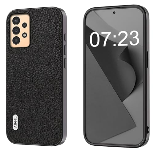 qichenlu A54 5G Echt Leder Case,【Luxus Business,Stoßfest Bumper】 Robustes Rindsleder Back Cover Echtleder Handytasche für Samsung Galaxy A54 5G,Schwarz von qichenlu