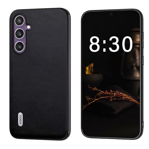qichenlu Echtleder Hülle für Samsung Galaxy S24 FE,Robustes Rindsleder Handy Tasche Stoßfest Bumper Case Schale Schutzhülle,Schwarz von qichenlu
