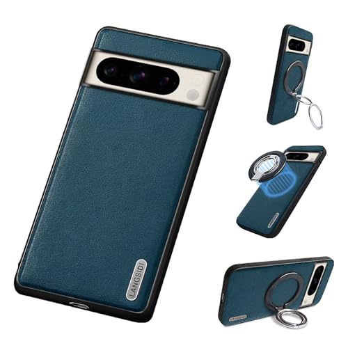 qichenlu Echtleder Magnetische Handyhülle kompatibel mit MagSafe Hülle für Google Pixel 8 Pro,Abnehmbar Fingerhalter Ständer Case Auto Handyhalterung MagSafe Ledercase,Nappa Navy von qichenlu