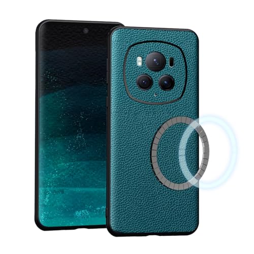 qichenlu Echtleder Magnetische Hülle kompatibel mit MagSafe für Honor Magic 6 Pro 5G,Magnetisches Laden unterstützt,Auto Magnet Handyhalterung Ledercase Tasche,Waldgrün von qichenlu