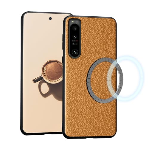 qichenlu Echtleder Magnetische Hülle kompatibel mit MagSafe für Sony Xperia 1 IV,MagSafe Laden unterstützt,Auto Magnet Handyhalterung Ledercase Tasche,Braun von qichenlu