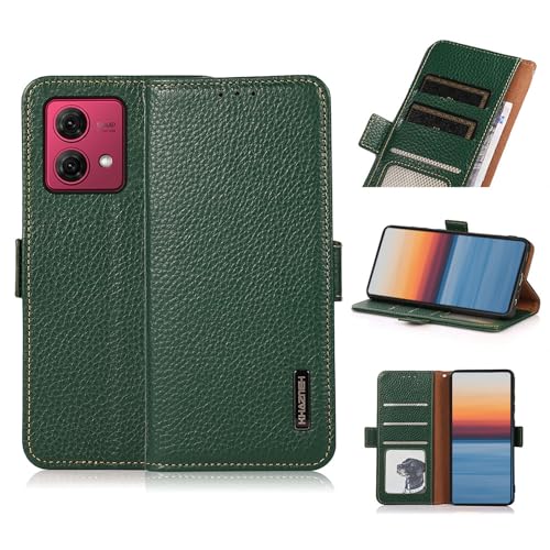 qichenlu Echtleder Tasche für Motorola Moto g54 5G,【Standing Cover,Magnetverschluss】 Grün-mit Fotorahmen Echtleder Klapphülle Book Wallet Case Geldbörse mit Kartenfächer von qichenlu