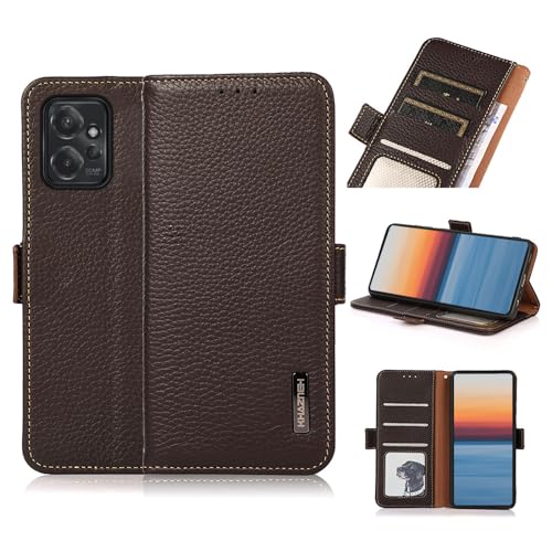 qichenlu Echtleder Tasche für Motorola Moto g84 5G,【Standing Cover,Magnetverschluss】 Braun-mit Fotorahmen Echtleder Klapphülle Book Wallet Case Geldbörse mit Kartenfächer von qichenlu