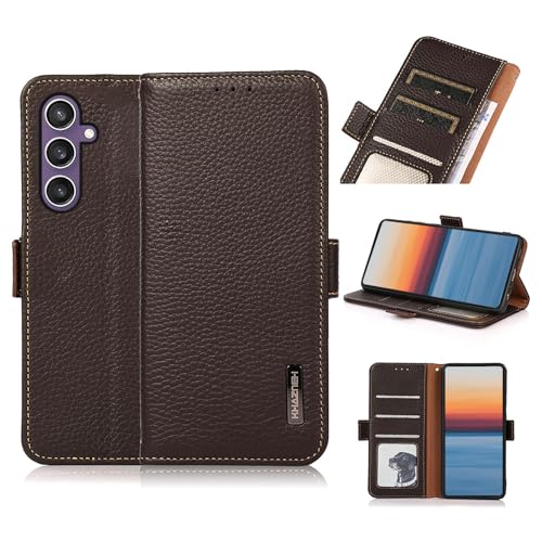 qichenlu Echtleder Tasche für Samsung Galaxy A55 5G,【Standing Cover,Magnetverschluss】 Braun-mit Fotorahmen Echtleder Klapphülle Book Wallet Case Geldbörse mit Kartenfächer von qichenlu