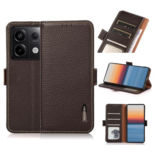 qichenlu Echtleder Tasche für Xiaomi Redmi Note 13 Pro 5G,【Standing Cover,Magnetverschluss】 Braun-mit Fotorahmen Echtleder Klapphülle Book Wallet Case Geldbörse mit Kartenfächer von qichenlu