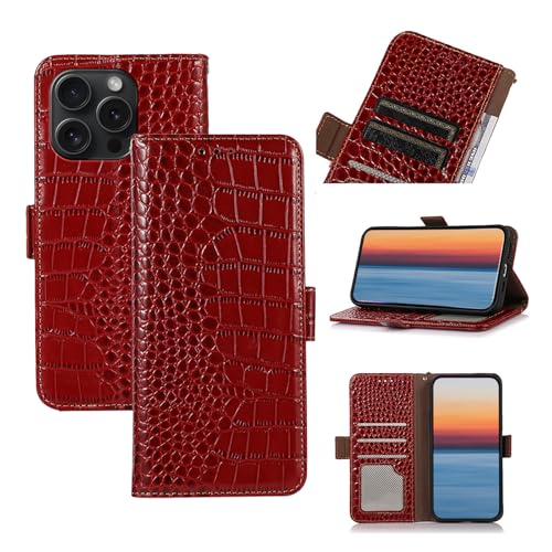 qichenlu Echtleder Tasche kompatibel mit iPhone 15 Pro,【Standing Cover,Magnetverschluss,RFID Schutz】 Krokodil Rot-mit Fotorahmen Echtleder Klapphülle Book Wallet Case Geldbörse qichenlu Echtleder Tasche kompatibel mit iPhone 15 Pro,【Standing Cover,Magnetverschluss,RFID Schutz】 Krokodil Rot-mit Fotorahmen Echtleder Klapphülle Book Wallet Case Geldbörse von qichenlu