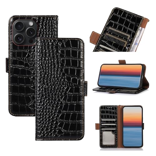 qichenlu Echtleder Tasche kompatibel mit iPhone 15 Pro,【Standing Cover,Magnetverschluss,RFID Schutz】 Krokodil Schwarz-mit Fotorahmen Echtleder Klapphülle Book Wallet Case Geldbörse qichenlu Echtleder Tasche kompatibel mit iPhone 15 Pro,【Standing Cover,Magnetverschluss,RFID Schutz】 Krokodil Schwarz-mit Fotorahmen Echtleder Klapphülle Book Wallet Case Geldbörse von qichenlu