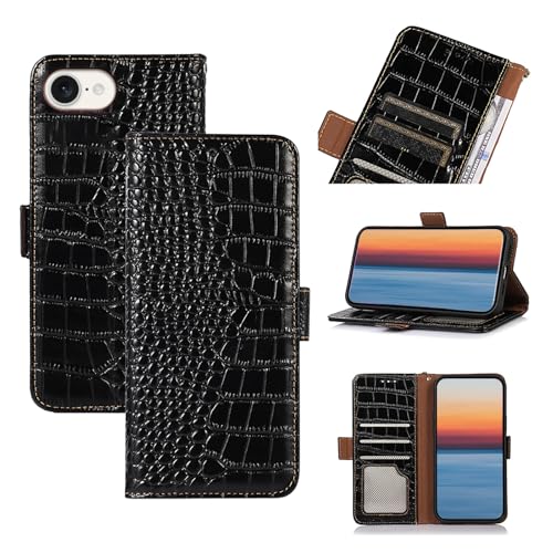qichenlu Echtleder Tasche kompatibel mit iPhone 16e,【Standing Cover,Magnetverschluss,RFID Schutz】 Krokodil Schwarz-mit Fotorahmen Echtleder Klapphülle Book Wallet Case Geldbörse mit Kartenfächer qichenlu Echtleder Tasche kompatibel mit iPhone 16e,【Standing Cover,Magnetverschluss,RFID Schutz】 Krokodil Schwarz-mit Fotorahmen Echtleder Klapphülle Book Wallet Case Geldbörse mit Kartenfächer von qichenlu