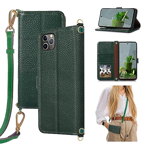 qichenlu Echtleder Umhänge Tasche,【Abnehmbare Handykette,Bling Strasssteine,RFID Schutz】 Magnet Klapphülle Kartenfach Standing Cover Wallet Case für iPhone 12 Pro,Klassisch Grün qichenlu Echtleder Umhänge Tasche,【Abnehmbare Handykette,Bling Strasssteine,RFID Schutz】 Magnet Klapphülle Kartenfach Standing Cover Wallet Case für iPhone 12 Pro,Klassisch Grün von qichenlu