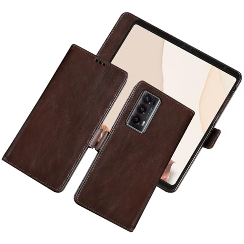 qichenlu Echtleder Wallet Case für Honor Magic V2,Robustes Rindsleder Magnetverschluss Cover Vintage Braun Bookstyle Handytasche mit Kartenfach Kameraschutz Brieftasche von qichenlu