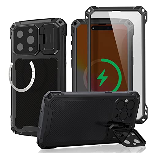 qichenlu Extrem Leicht Aluminium Outdoor Case für iPhone 14 Pro Max,kompatibel mit MagSafe,Magnetische 360 Grad Hülle mit Displayglas Kameraschutz Ständer,Schwarz qichenlu Extrem Leicht Aluminium Outdoor Case für iPhone 14 Pro Max,kompatibel mit MagSafe,Magnetische 360 Grad Hülle mit Displayglas Kameraschutz Ständer,Schwarz von qichenlu
