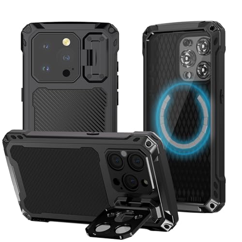 qichenlu Extrem Leicht Aluminium Outdoor Case für iPhone 15 Pro Max,kompatibel mit MagSafe,Magnetische 360 Grad Hülle mit Displayglas Kameraschutz Ständer,Schwarz qichenlu Extrem Leicht Aluminium Outdoor Case für iPhone 15 Pro Max,kompatibel mit MagSafe,Magnetische 360 Grad Hülle mit Displayglas Kameraschutz Ständer,Schwarz von qichenlu