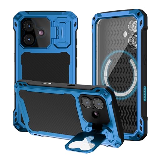 qichenlu Extrem Leicht Aluminium Outdoor Case für iPhone 16 Pro,kompatibel mit MagSafe,Magnetisch Metallhülle 360 Grad Hülle mit Displayglas Kameraschutz Ständer,Blau qichenlu Extrem Leicht Aluminium Outdoor Case für iPhone 16 Pro,kompatibel mit MagSafe,Magnetisch Metallhülle 360 Grad Hülle mit Displayglas Kameraschutz Ständer,Blau von qichenlu