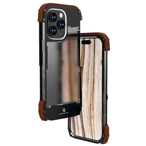 qichenlu Goldsandelholz & Alu Bumper Echt Holz Aluminium Rahmen für iPhone 15 Pro Max,Wood Metall Case Stoßfeste Hülle für iPhone 15 Pro Max von qichenlu