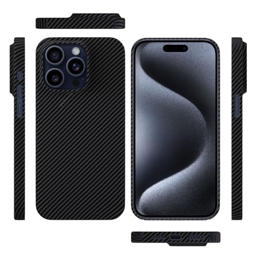 qichenlu Kugelsicher Aramidfaser 600D Schwarz Aramid Hülle kompatibel mit iPhone 15 Pro Max,Militärstandard Stoßfest Extrem Dünn Cover Case Hartschale kompatibel mit iPhone 15 Pro Max von qichenlu