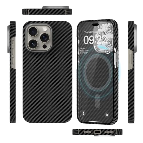 qichenlu Kugelsicher Aramidfaser Aramid Hülle kompatibel mit MagSafe für iPhone 15 Pro Max,Extrem Dünn KFZ Handyhalter Case Magnetische Handyhülle Hartschale - Schwarz qichenlu Kugelsicher Aramidfaser Aramid Hülle kompatibel mit MagSafe für iPhone 15 Pro Max,Extrem Dünn KFZ Handyhalter Case Magnetische Handyhülle Hartschale - Schwarz von qichenlu